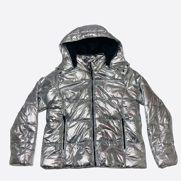 Andrew Marc Metallic Silver Puffer Jacket Large - Picture 7 of 15